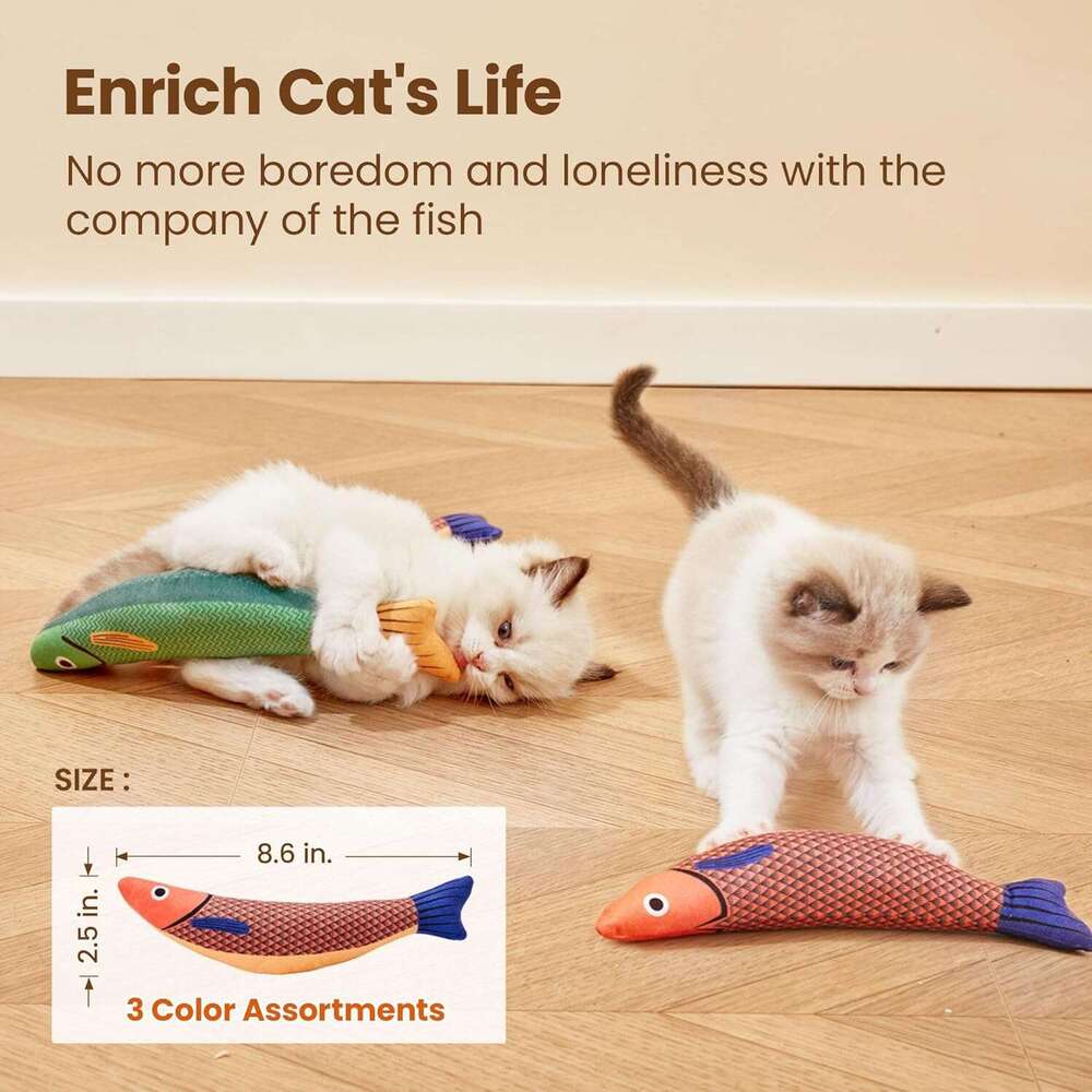 Potaroma Cat Toys Saury Fish, 3 Pack, Caip Crinkle Sound, Soft and Durable, Interactive Kitten Kicker Indoor Kitty Exercise 9.4 Inches for All Breeds