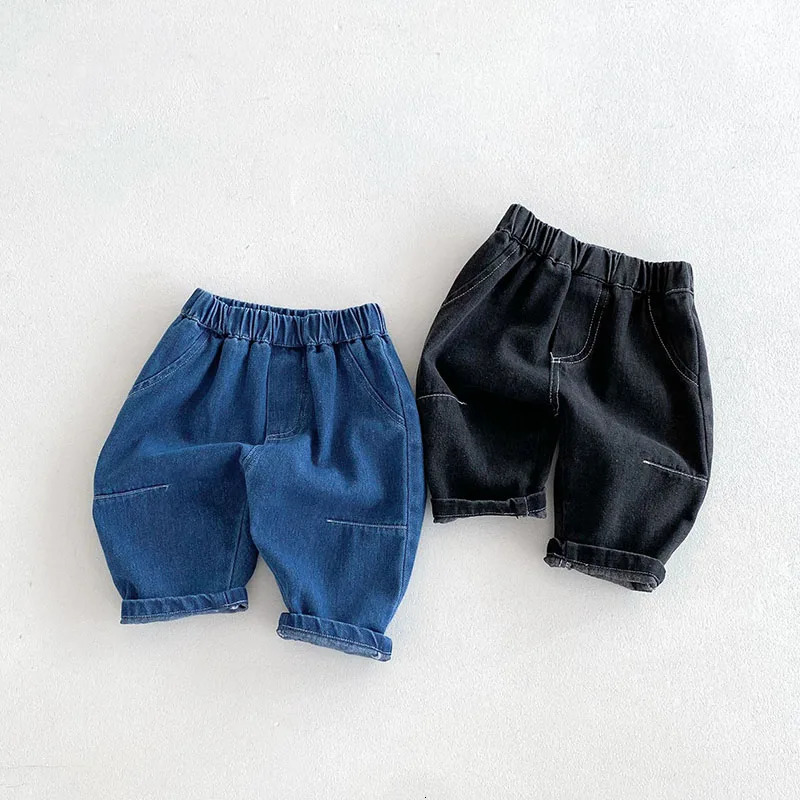 Kids Jeans 9M5T Children Girls Solid Color Denim Blue Pants Baby Boys Cute Casual Trousers 250527