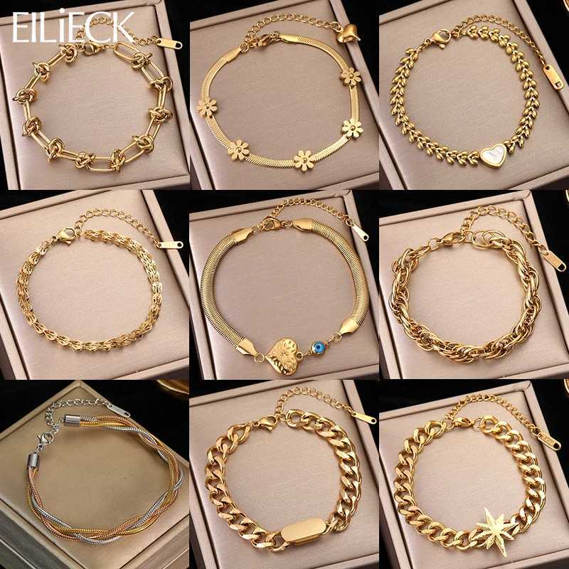 EILIECK 316L Stainless Steel Gold Color Bracelet for Women Simple Style Link Chain Bangle Trendy Fashion Non-fading Jewelry Gift W250526