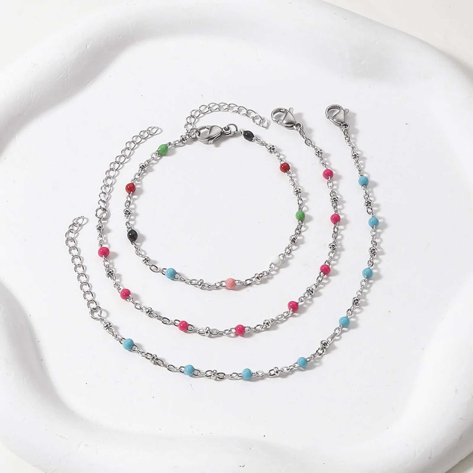 Colorful Stainless Steel Handmade Bracelets For Women Jewelry Silver Color Link Chain Birthday Accessories 17cm long 1 Piece W250526