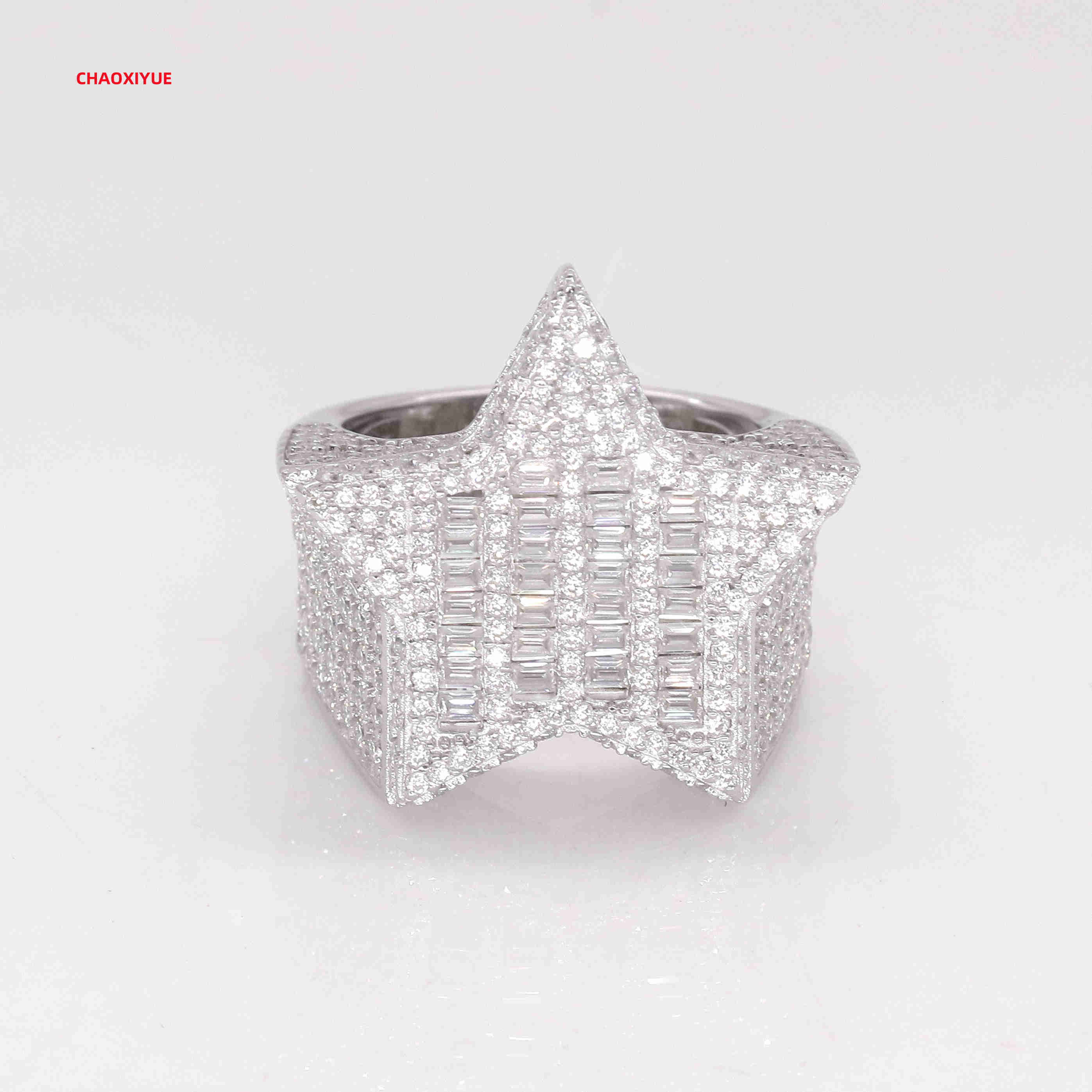 Factory Custom Luxury Hiphop Jewelry 925 Silver Moissanite Diamond Hip Hop Star Ring Iced Out Letter Ring Men