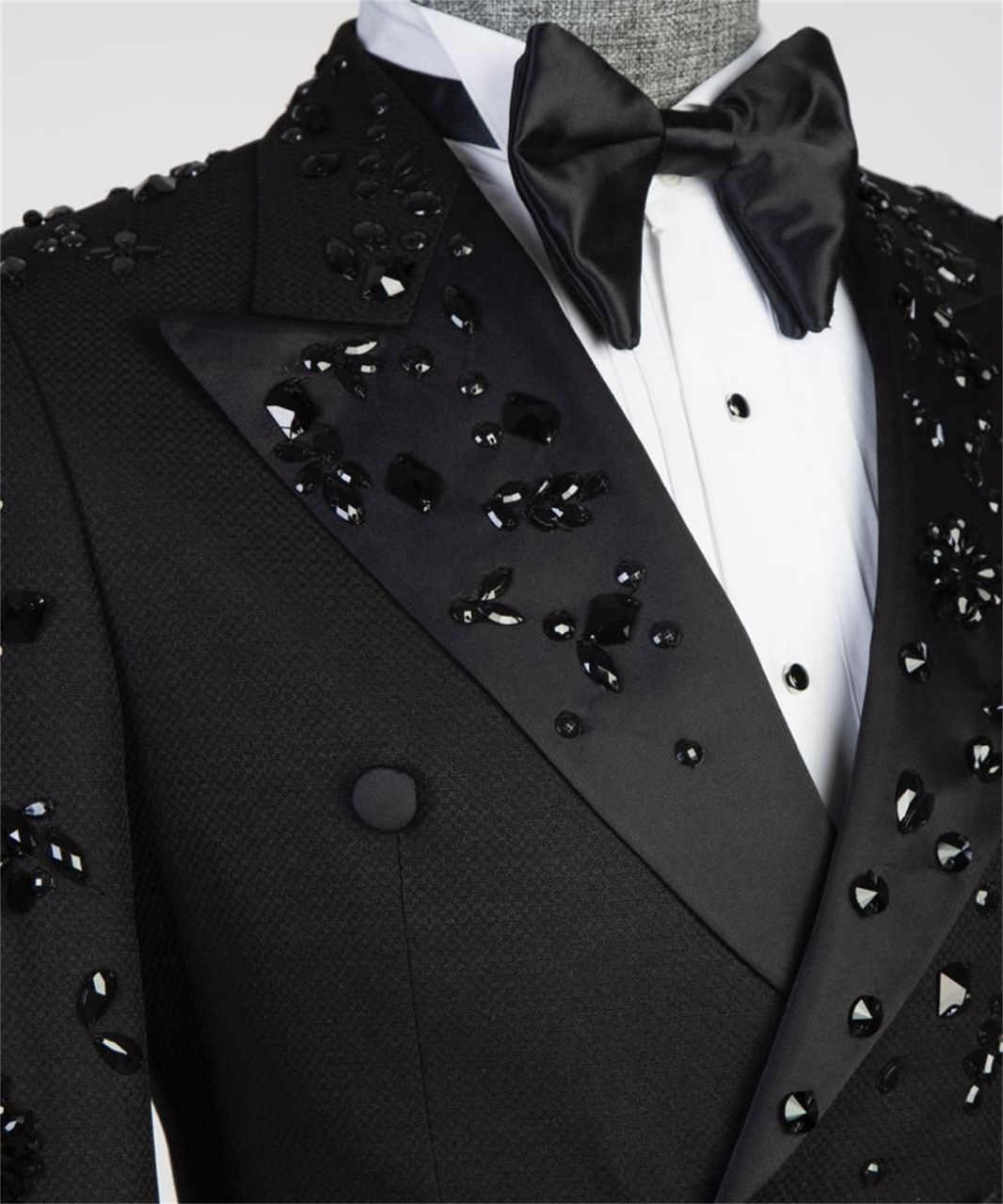 Modern Sparkly Diamond Men's Blazers Double Breasted Wedding Suit for Men Quality Slim Coat For Groom Wear Customized