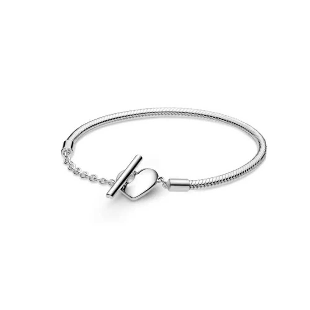 European 925 Silver Heart Clasp Clip Snake Chain Size 16-21cm Bracelet Bangles Jewelry Accessories Charm W250526