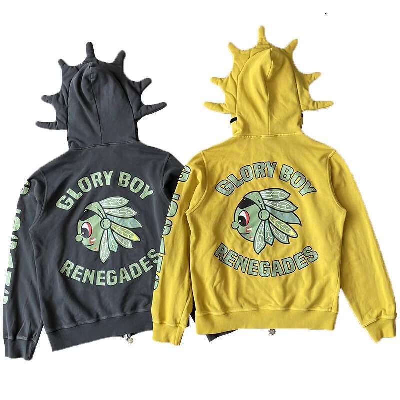 High-Quality Cotton Hoodie With Cartoon Graphic Print Rhinestones Deco For Glo Gang Lovers In Yellow And Gray