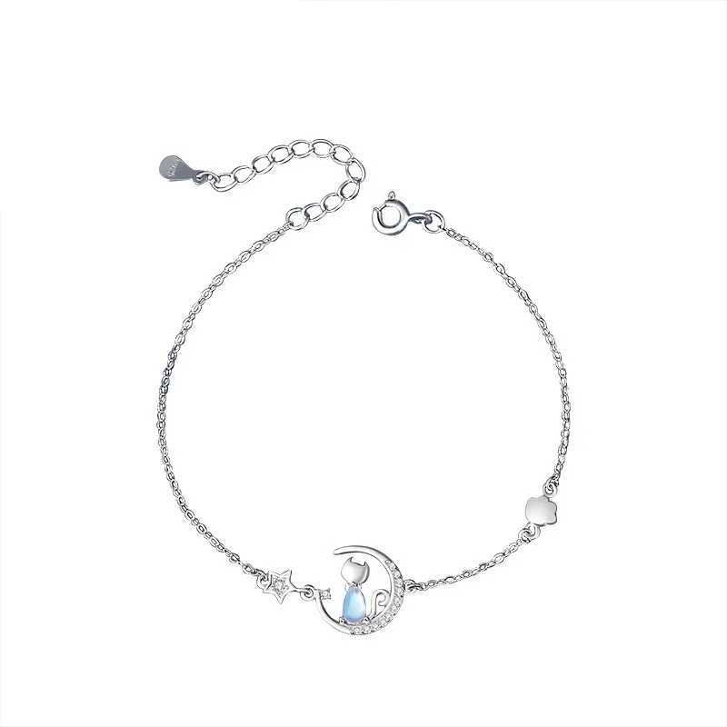 NEW European S925 Sterling silver AAA CZ Moon Stars Cat Bracelet Chain For Women Men Birthday Party Gift Jewelry W250526