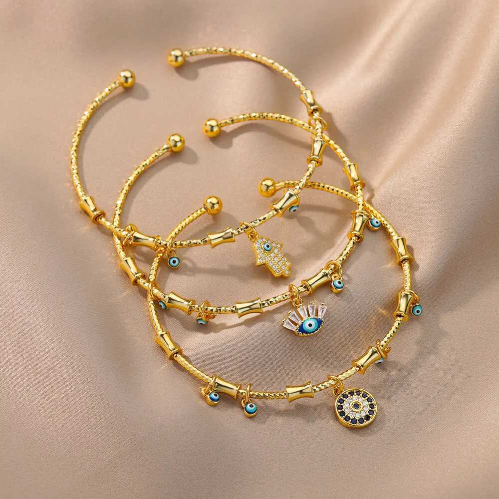 Evil Eye Bracelet For Women Stainless Steel Zircon Bracelet Bangle Turkish Luxury Couple Hand Jewelry Sets pulseras bijoux femme W250526