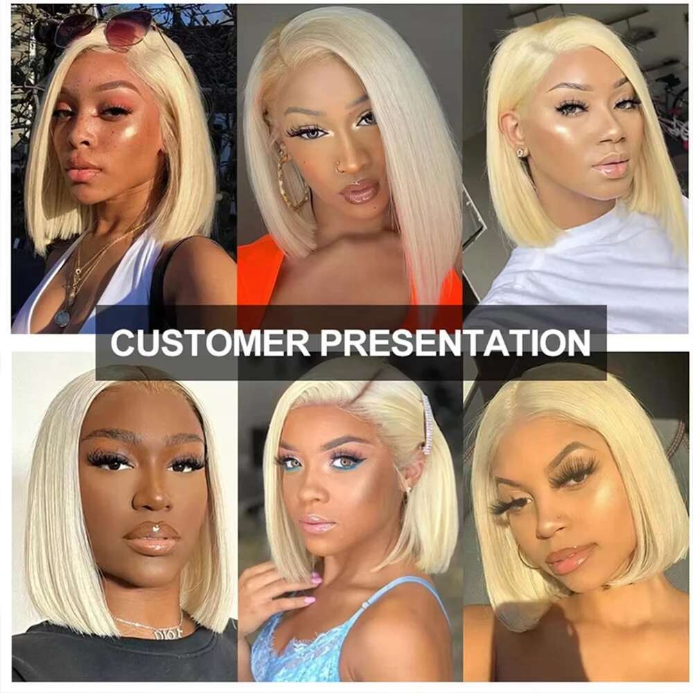 Blonde Human 613 Lace 5x5 13x6 HD Transparent lace Front Bob Wig Pre Plucked With Baby Hair for Women