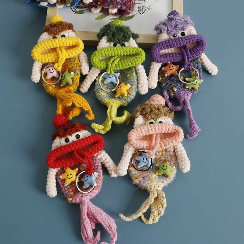 Creative Sausage Mouth Mermaid Doll Crochet Keychains Handmaking Knitting Storage Bag For Car Keys Holder Funny Car Keys Keyring W250526