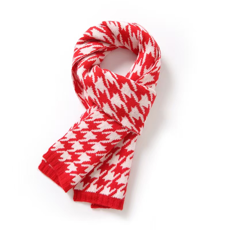 T819 new 100% wool classic houndstooth scarf knitted wool neck scarf for women