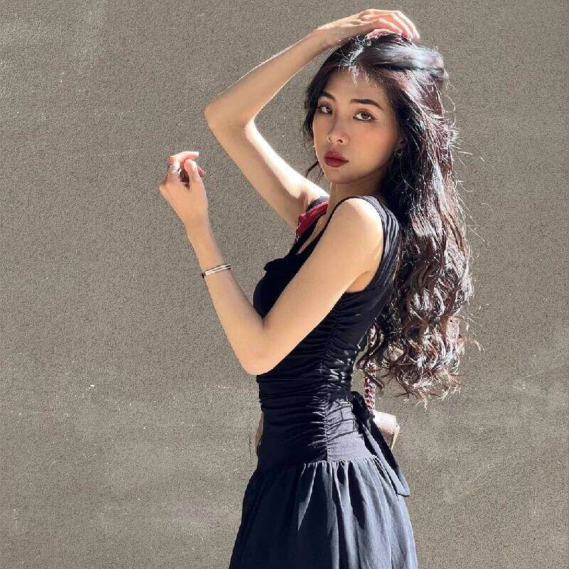Hot Tight Dresses Elegant Slip Long Dresses Sexy Women Ruched Bodycon Solid Maxi Dress Spring Summer Temperament High Waist Vestidos Casual Knee Lengt