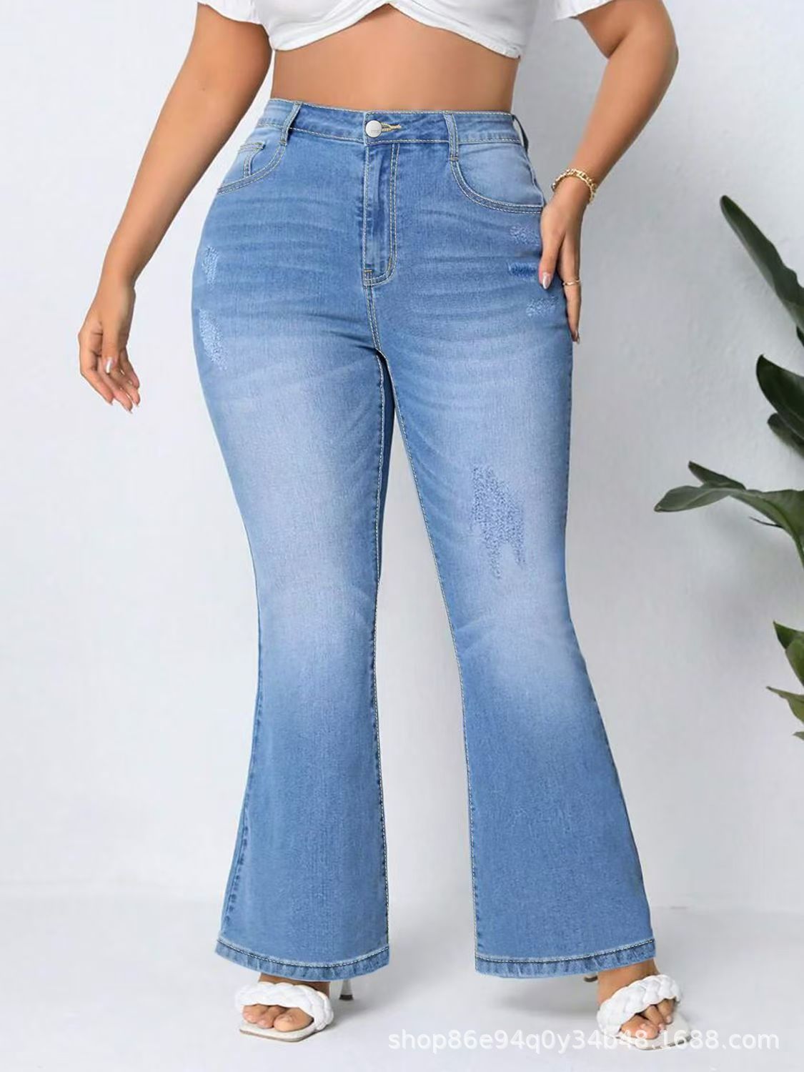 Women's Plus Size Pants New style fashion versatile slightly flared horse hoof shaped high waisted stretch denim trousers spring autumn