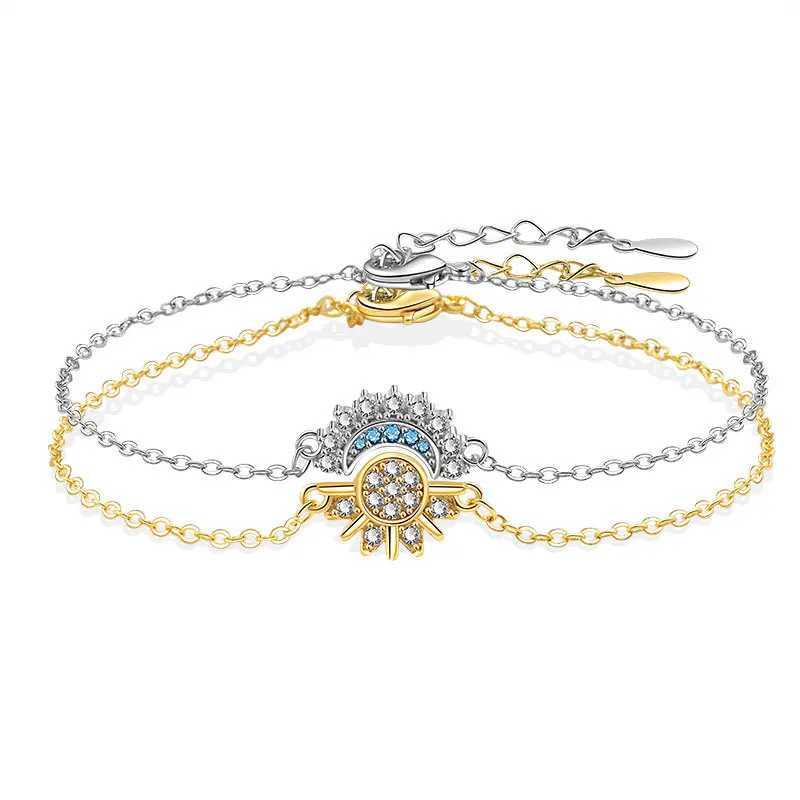 YILUOCD 2Pcs Sparkling Cubic Zirconia Sun and Moon Bracelet for Women Adjustable Couple Bracelets Set Party Wedding Jewelry Gift W250526