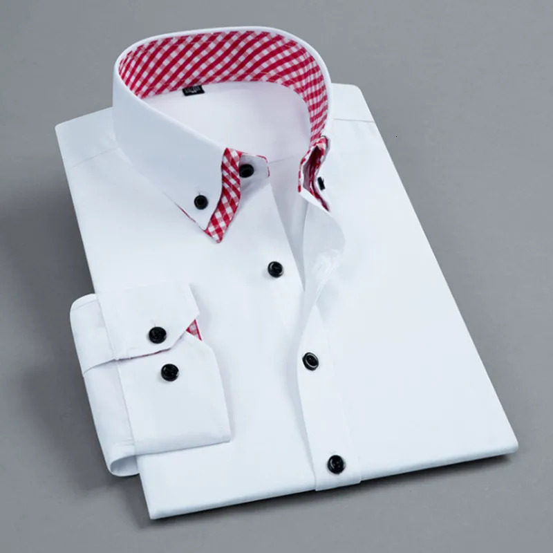 Men Shirt Double Collar Plaid French Cuff Mens Dress Shirts Social Fashion Slim Business Casual Formal Shirts 250526
