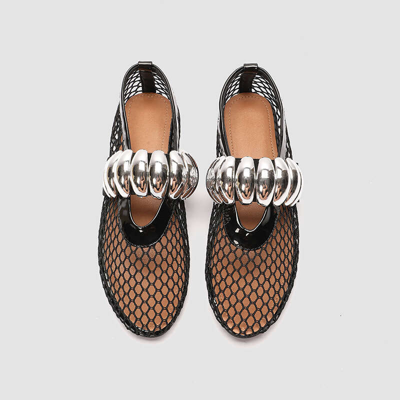 2025 Metal Buckle Elastic Mesh Ballet Flat Slip-On Large Size Mary Jane Women Shoes