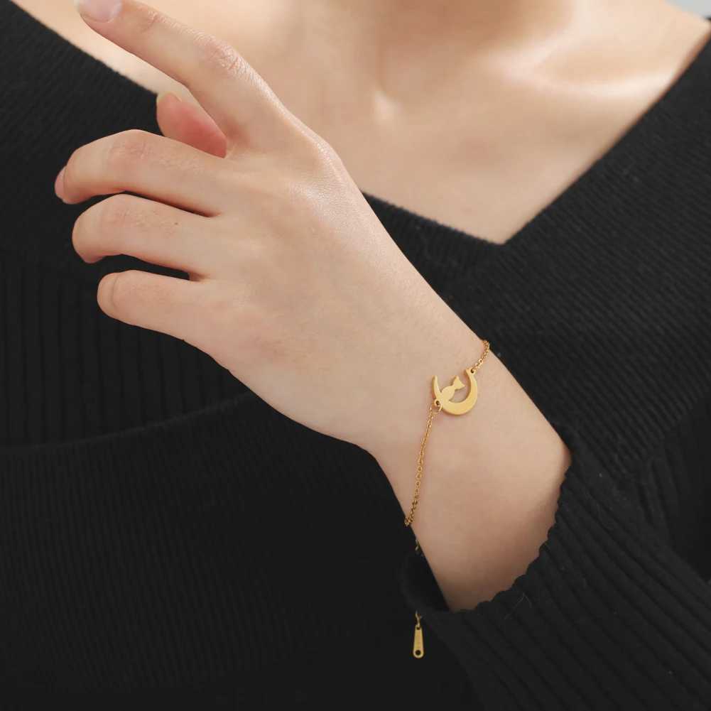 Skyrim Crescent Moon Cute Cat Bracelets for Women Stainless Steel Charm Bracelets Jewelry Mothers Day Gift Wholesale W250526