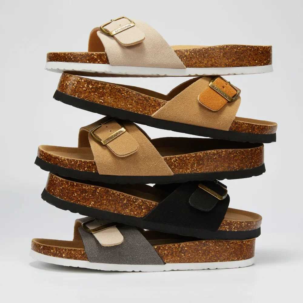 11 Color Womens Cork Slippers Flat Bottomed Anti Slip Frosted Leather Sandals Mens Womens Summer Outdoor Beach SlippersXJ250527