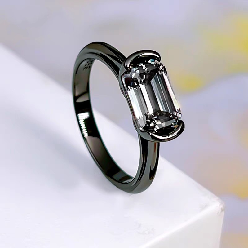Choucong Brand Wedding Rings Luxury Jewelry Genuine 100% 925 Sterling Silver Black Asscher Cut Grey Lab Moissanite Diamond Party Women Retro Band Ring