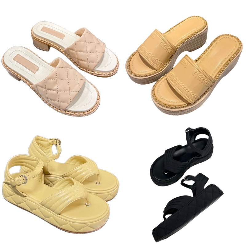 Plaid slippers women classic platform shoes luxury brand designer shoes hook&loop sandals summer fashion beach shoes solid color high heels straps buckle flip flops