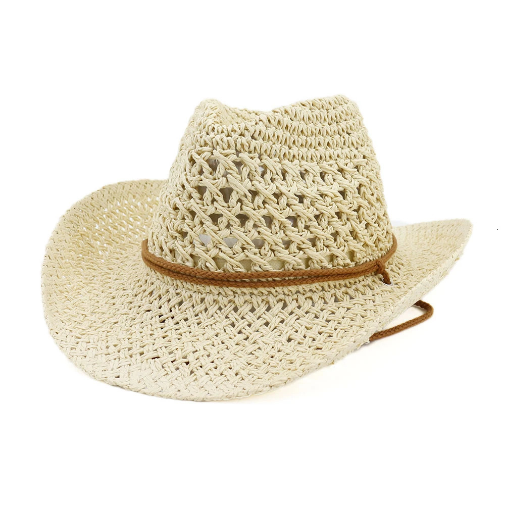 BUTTERMERE Western Cowboy Hat Women Sun Hat Cowgirl Summer Hats for Men Hollow Out Lady Straw Hat Brown Beach Cap Panama 250526