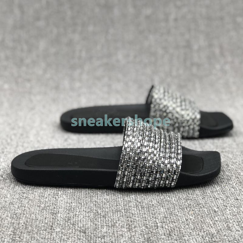 Designer Slides Bling Bling Crystal Slippers Womens Sliders Shiny Glitter Sandals Flats Heel Flip Flops Summer Rhinestone Beading Sandal
