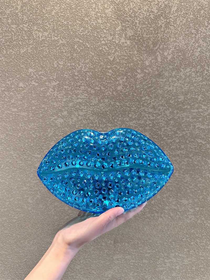 Luxury Designer Sexy Red Lip Fashion Clutch Purse For Wedding Party Women Handbag Glitter Shiny Diamond Evening Bag Shoulder Bag W250527