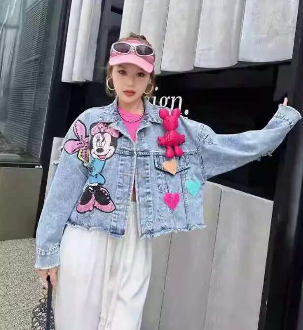 2024 Jeans Overcoat Oversized Younger Coat Women's Spring Autumn New Long Sleeves Fashion Design Heavy Industry Denim Top Jacket