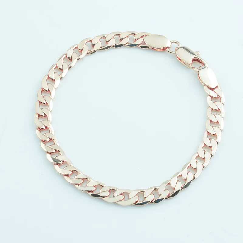 FJ 5MM 17CM-21CM Women Bracelet Men 585 Rose Gold Color Curb Smooth Bracelets W250526