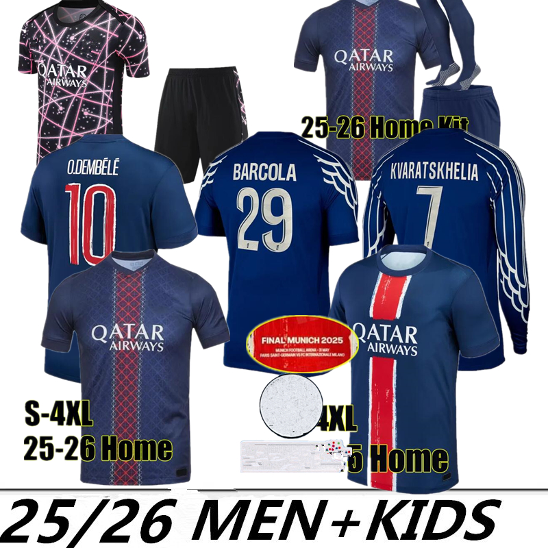 24/2025/26 O.DEMBELE 4th soccer jerseys 25 MUNICH KVARATSKHELIA BARCOLA JOAO NEVES D.DOUE VITINHA MARQUINHOS Maillots de football shirt Men Kids Kits Pre-match uniform