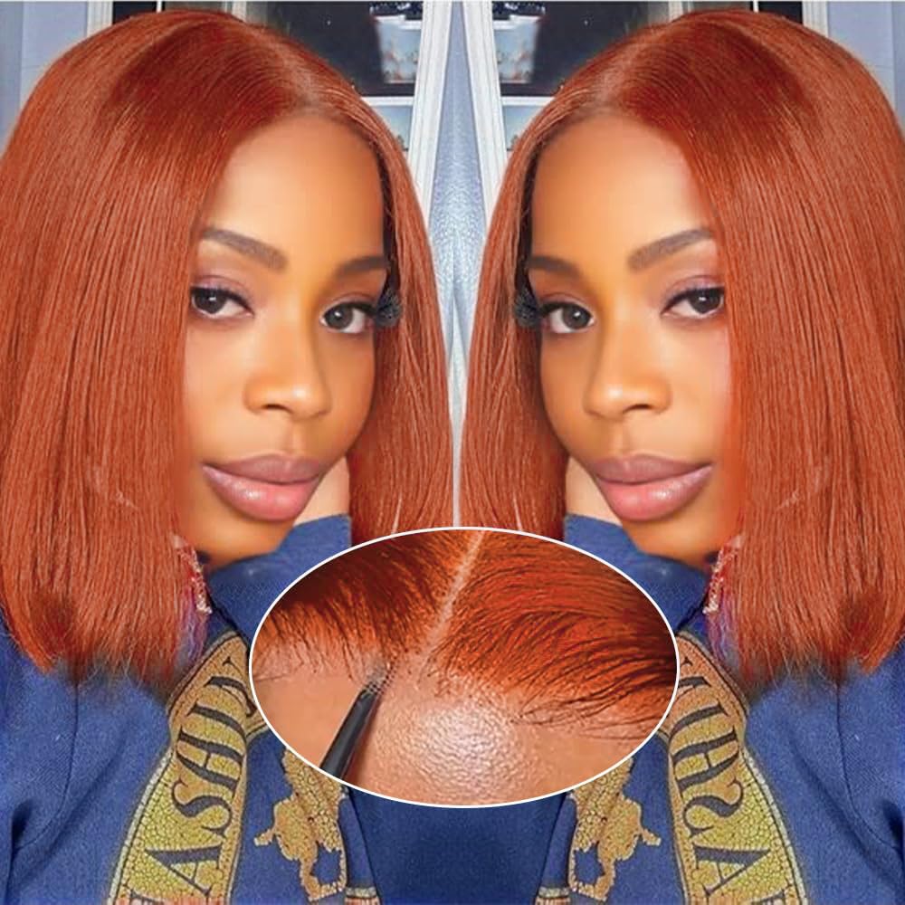 Red Bob Hair Wig Simulation Human Hair Wear and Go Glueless Wig 150 Density Loose Straight Wigs 13X4 Short Bob Transparent Lace Closure Wigs Brazilian