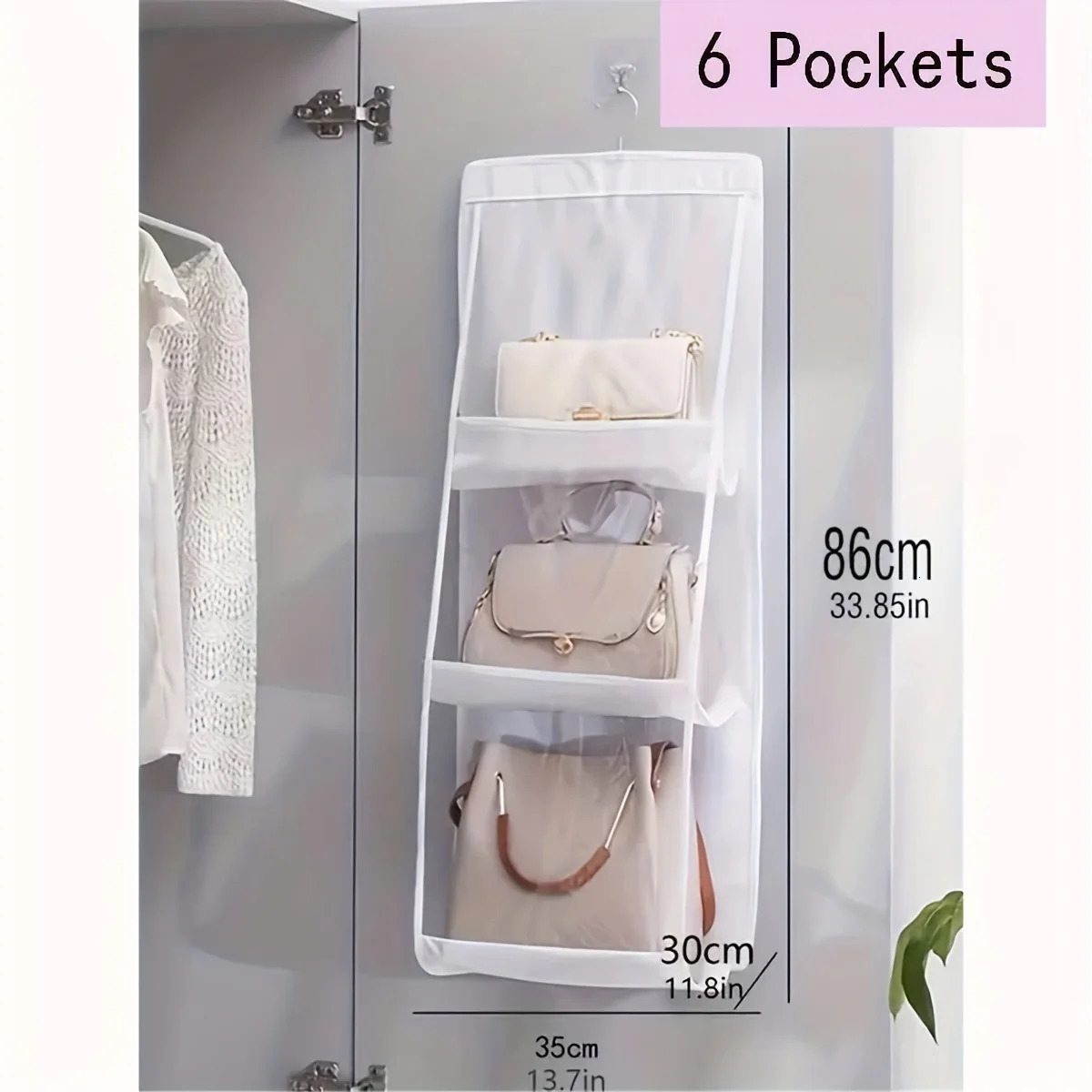 1pc 6/8 Grids Space Saving Bag Organizers Multi Layer Hanging Handbag Purse Organizer For Wardrobe Closet Bag Storage Holder 250526