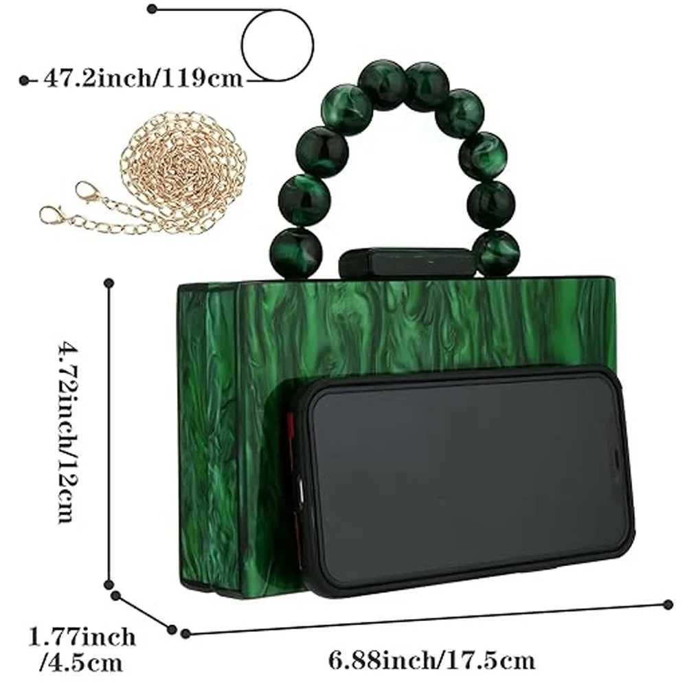 Pearl Marble Dark Green Acrylic PVC Evening Bags Women Luxury Crossbody Bag Purses And Handbags Wedding Party Beach Flap W250527