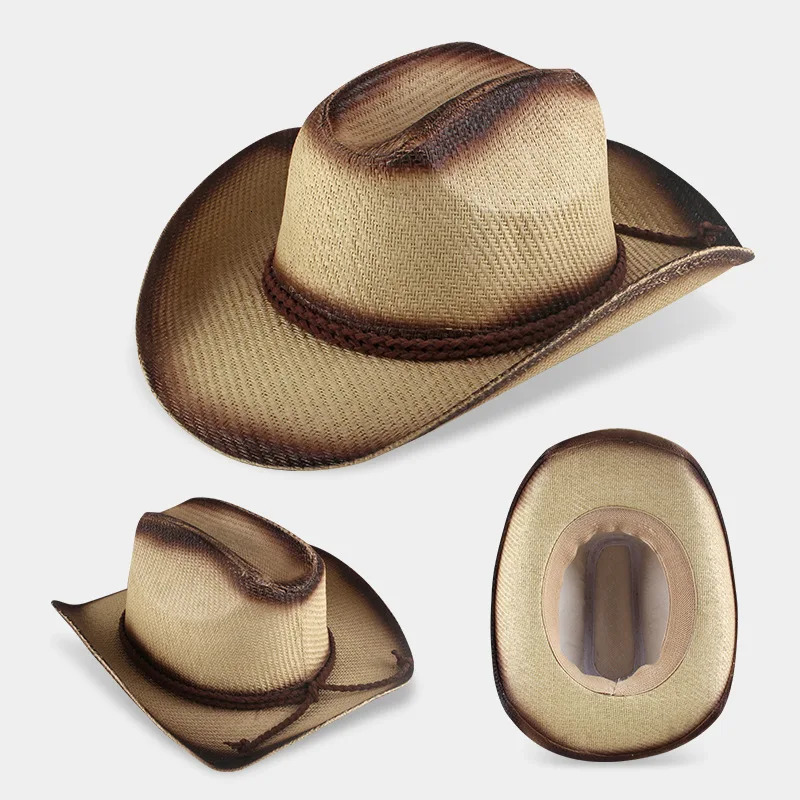 Hollow Out Straw Western Cowboy Hat for Men Women Summer Curling Brim Beach Sun Hats Panama Cowgirl Hats Outdoor Fishing Hat 250526