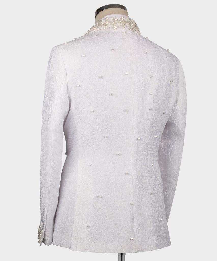 White Luxury Wedding Tuxedos Single Button Shawl Lapel Men Suit Two Pieces Set Jacket Pants Groom Business Blazers Customized Para Hombre Formal Occas