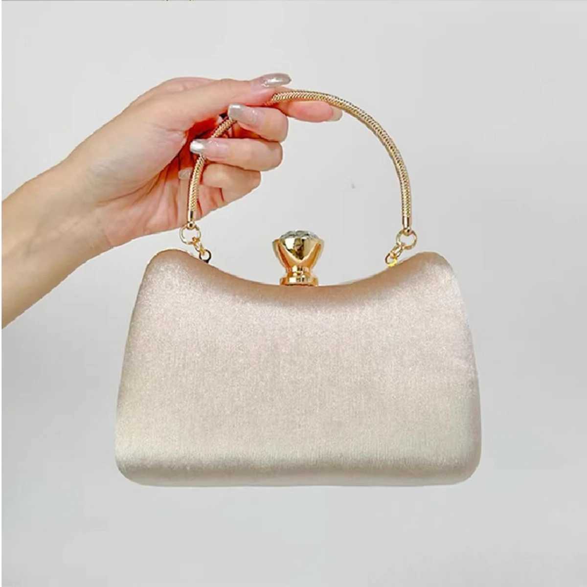 Womens Golden Glitter Clutch Purse Velvet Evening Bag for Bridal Wedding Party with Rhinestone Ring W250527