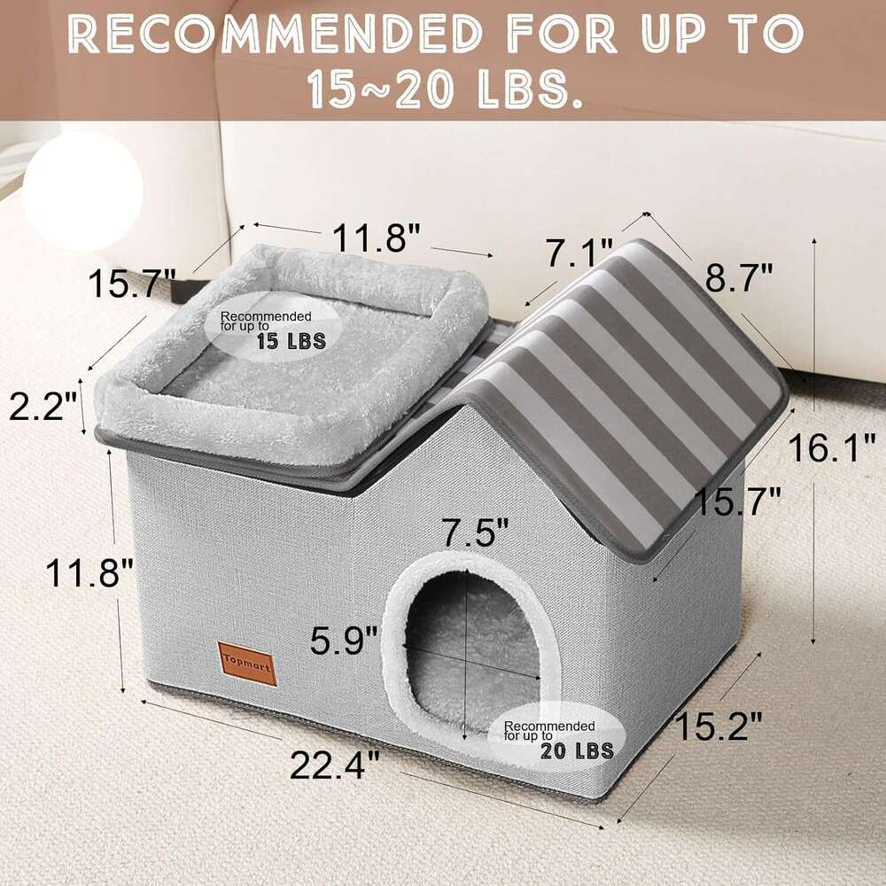 Topmart Cat House With - Large Indoor Condo, 2-in-1 Pet Bed for Kittens and Small Cats, Grey