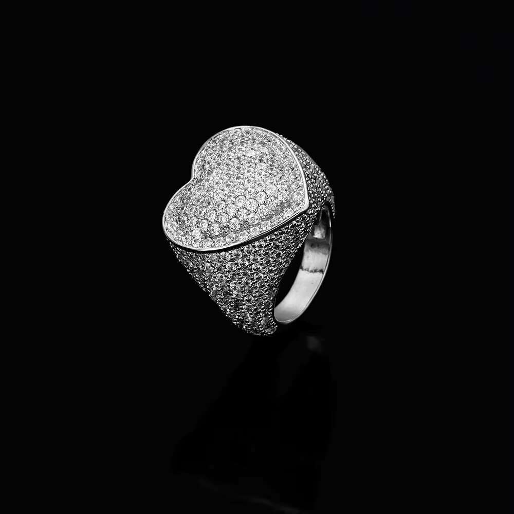 Custom Wholesale 925 Sterling Silver Jewelry Hip-hop New Copper Moissanite Heart-shaped Ring
