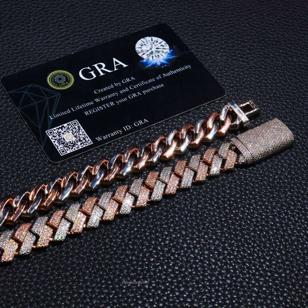 13MM Iced Out Dia VVS D Color Moissanite Cuban ChainIn Stock Drop Shipping Sier Men Rose Gold Solid Heavy Thick