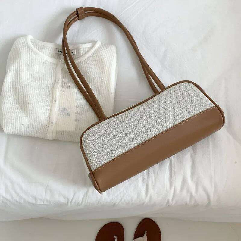 Design Contrast Color Vintage Shoulder Bags Korean Office Lady All Match Underarm Bag Elegant Y2k Fairy Women's Handbags