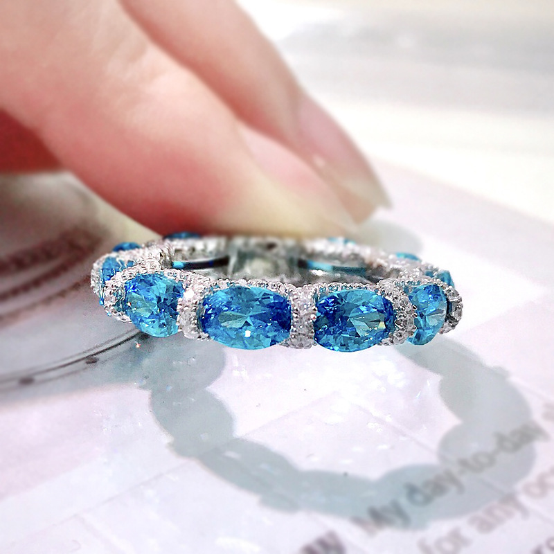 S925 sterling silver circular setting with elliptical diamonds, imitation high-carbon diamond band ring, fashionable and unique ring, pendant dual-use