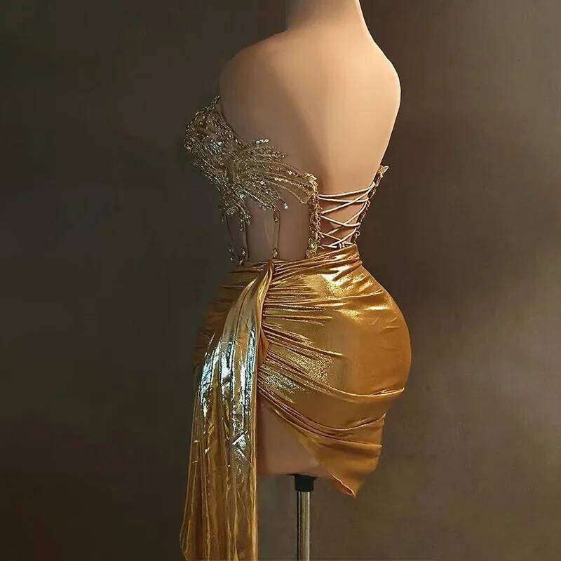 GC New Fashionable Sexy Strapless Rhinestone Chain Waist-Fitted Mini Fashion Dress For Bar Nightclub Performances