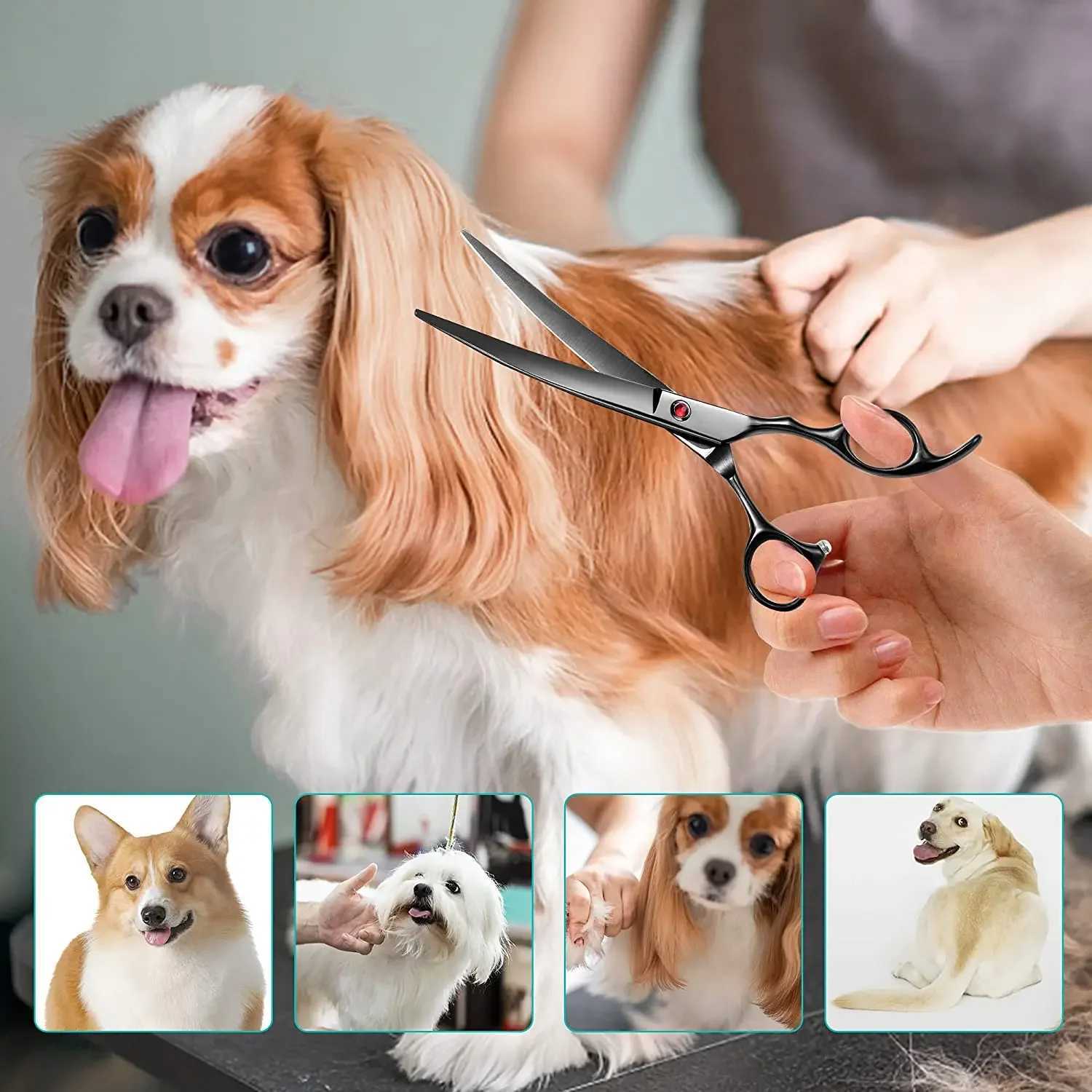 Portable Curved Pet Hair Scissors Grooming Both Hand Available Stainless Steel Dog Scissors Pets Shears Animal Cutting Scissors R250527