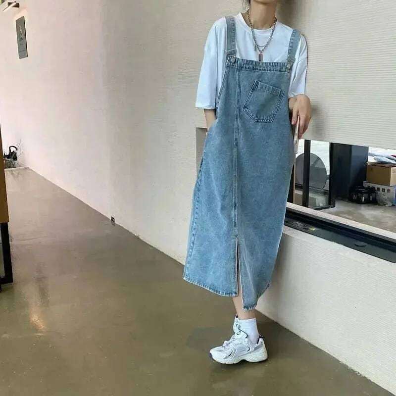 Hot Tight Dresses Spring Summer Denim Overall Dress Women Sleeveless Jeans Fashion Female Solid Slip Casual Loose Spaghetti Strap Dresses Casual Knee 