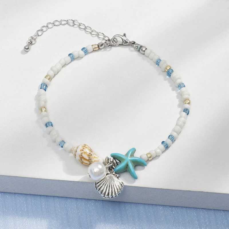 Bohemian Beach Blue Starfish Bracelet For Women Girls Summer Charm Shell Conch Beaded Adjustable Bracelet Friendship Jewelry W250526