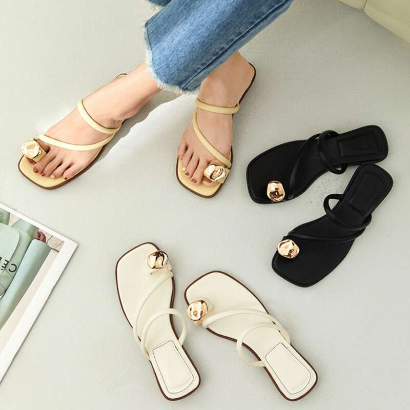 Women's Summer Open-Toe 2025 New Fairy Style Metal High-End Genuine Leather Chunky Heel Fashion Roman Sandals