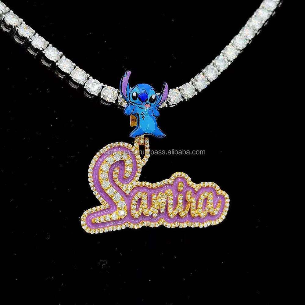New Color Enamel Iced Out in Sterling Sier 14KT Gold Plated Moissanite Dias Pendant with cartoon 3D Bail