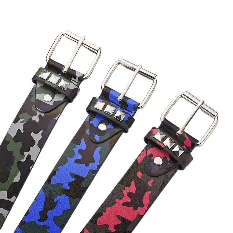 Camouflage Rivet Belt Unisex Fashion Casual All-match Jeans Accessories Girdle Goth Retro Punk Hip Hop Y2k Girl Waistband 250520