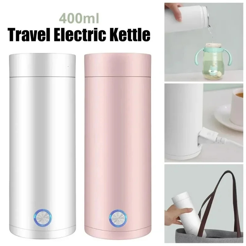Travel Electric Kettle 400ml Stainless Steel Baby Warmer Bottle Auto Off Water Boiler for Tea Coffee Milk 250527