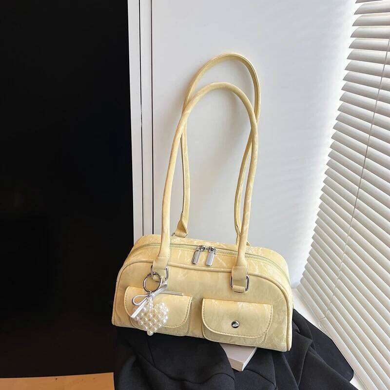 Women's Bags Designer Exquisite Double Pocket Women Pillow Shoulder Bags Embroidered Leather Commuter Tote Underarm Handbags Purse Bowling Bag
