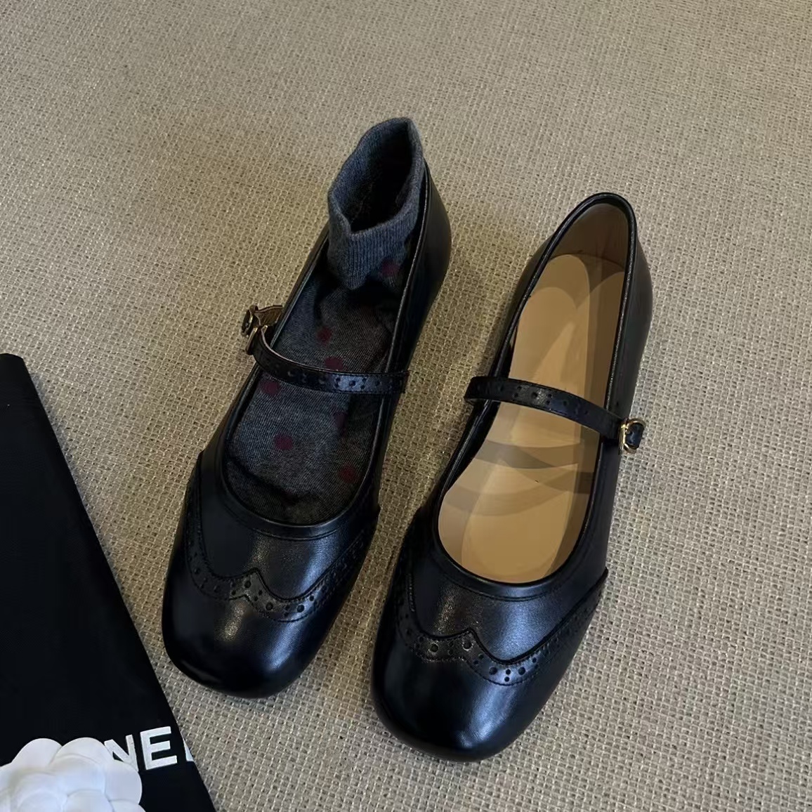 Pumps Spring/Fall 2023 Genuine Leather Round Toe Chunky Low Heel Women Shoes Retro Mary Janes 0be7