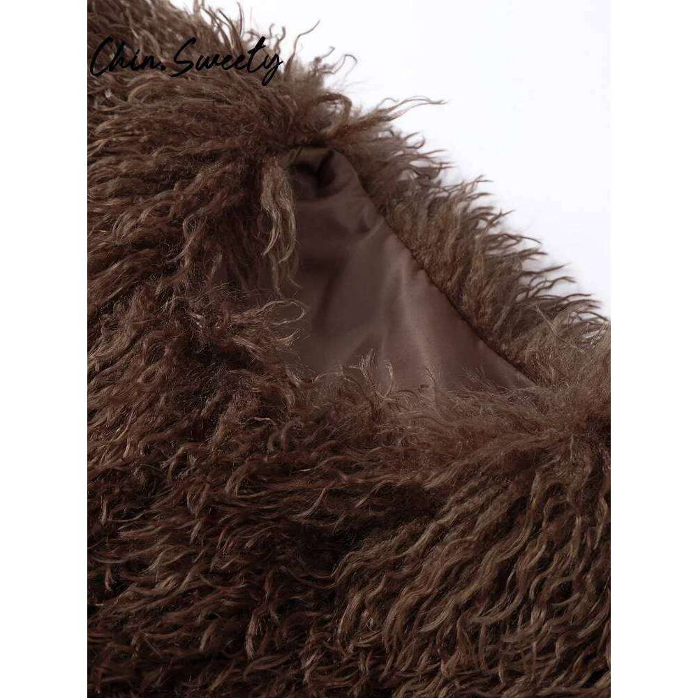 Urban Tassel Solid Women Coat Casual O Neck Faux Fur Long Sleeve Thicken Female Overcoat 2024 Winter Fashion Lady Streetwear